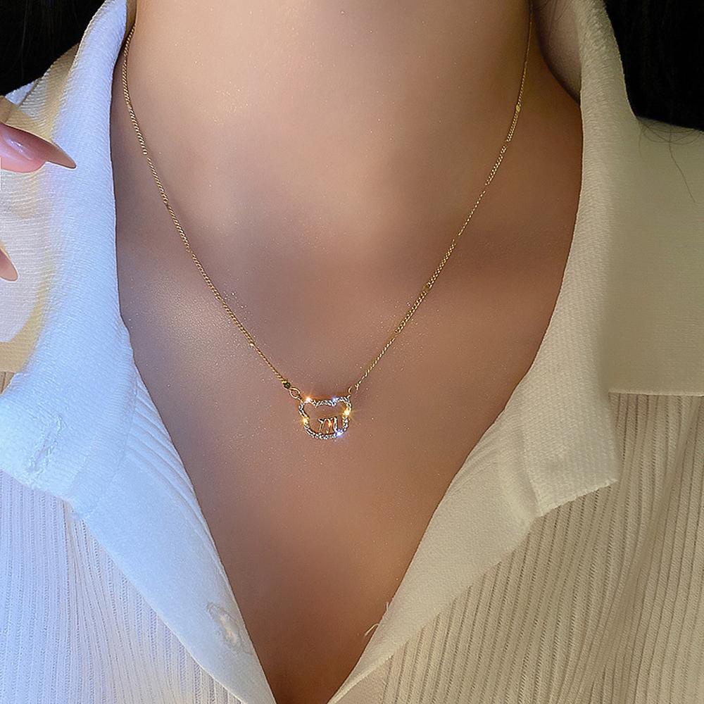 ANEMONE Vòng cổ Mặt Hình Gấu Đính Đá Pha Lê Thời Trang