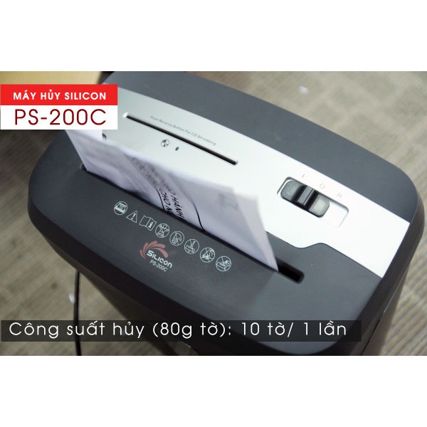 Máy huỷ tài liệu mini tự động cắt giấy vụn,huỷ 8 - 10 tờ/lần nhập khẩu Silicon- Chính hãng bảo hành 1 năm