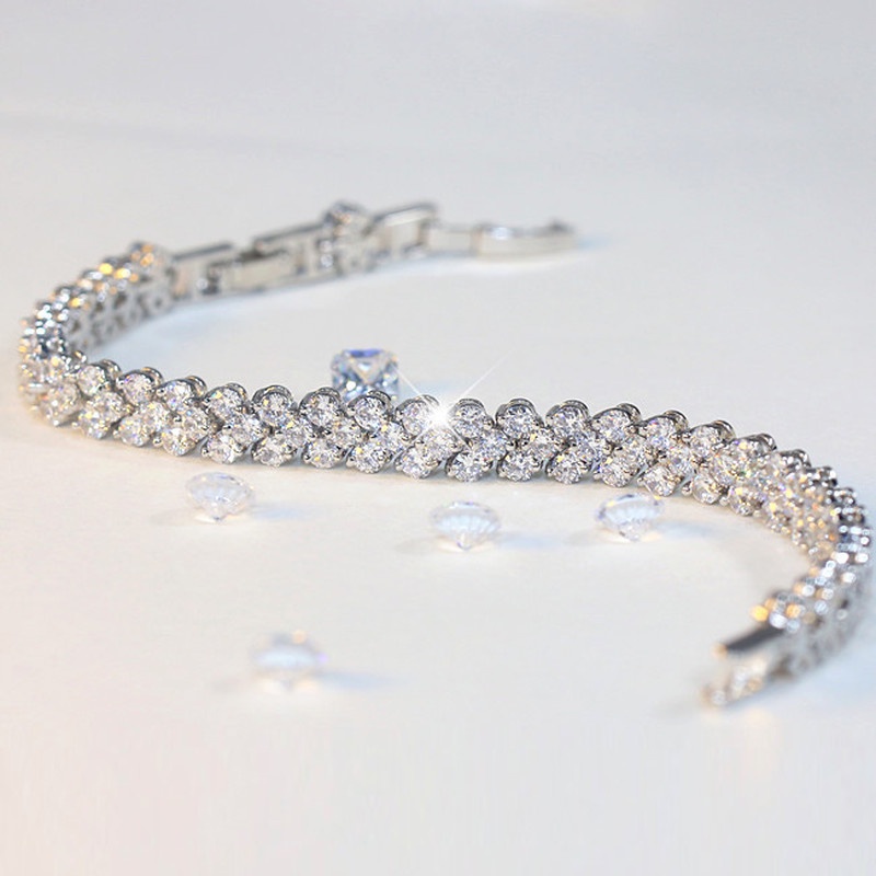Vòng Tay Chuỗi Hạt Đá Zircon Lấp Lánh Sang Trọng Cho Nữ