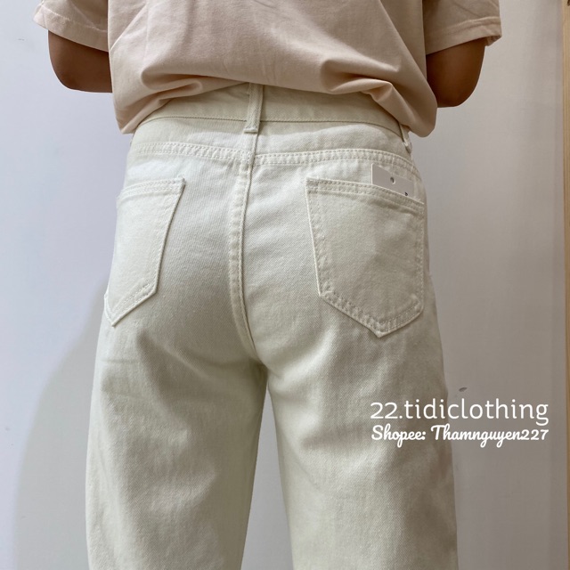 Quần baggy jeans ulzzang màu kem / quần ống suông khaki jean cạp cao / nhận tìm đồ order taobao