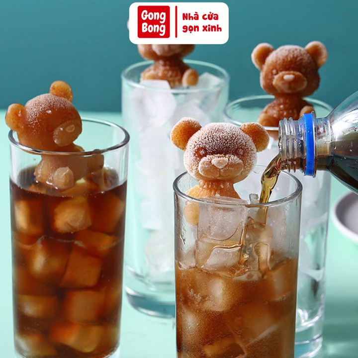 Khuôn làm đá silicon hình gấu teddy xinh xắn, khay đá gấu cute trang trí đồ uống, làm thạch Gong Bong Store
