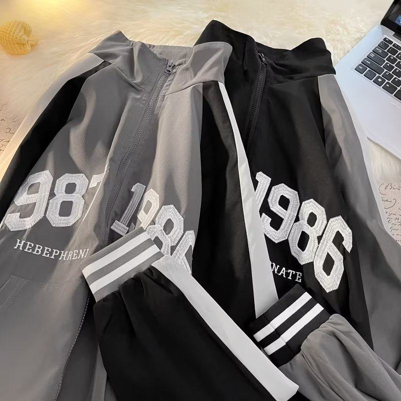 Áo Khoác Bóng Chày Có Khóa Kéo In Chữ Phong Cách Hàn Quốc Thời Trang Cho Nam Và Nữ