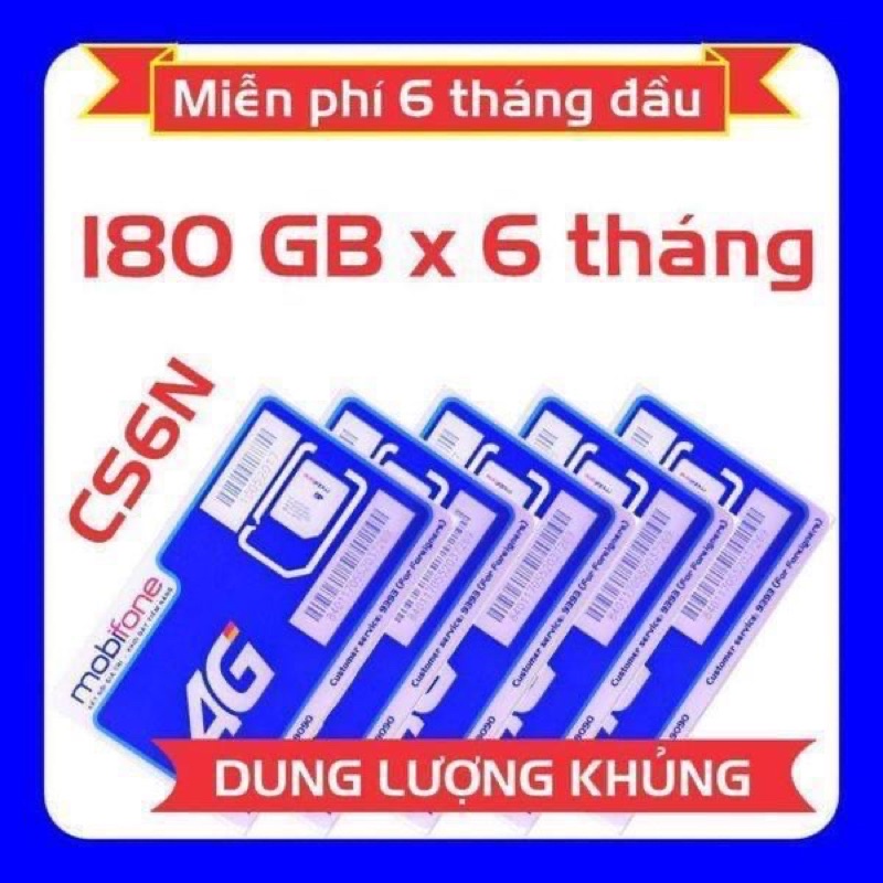 Sim 4G Mobifone Trọn Gói 6 Tháng, 6Gb/Ngày, Gói CS6N Data tốc độ cao