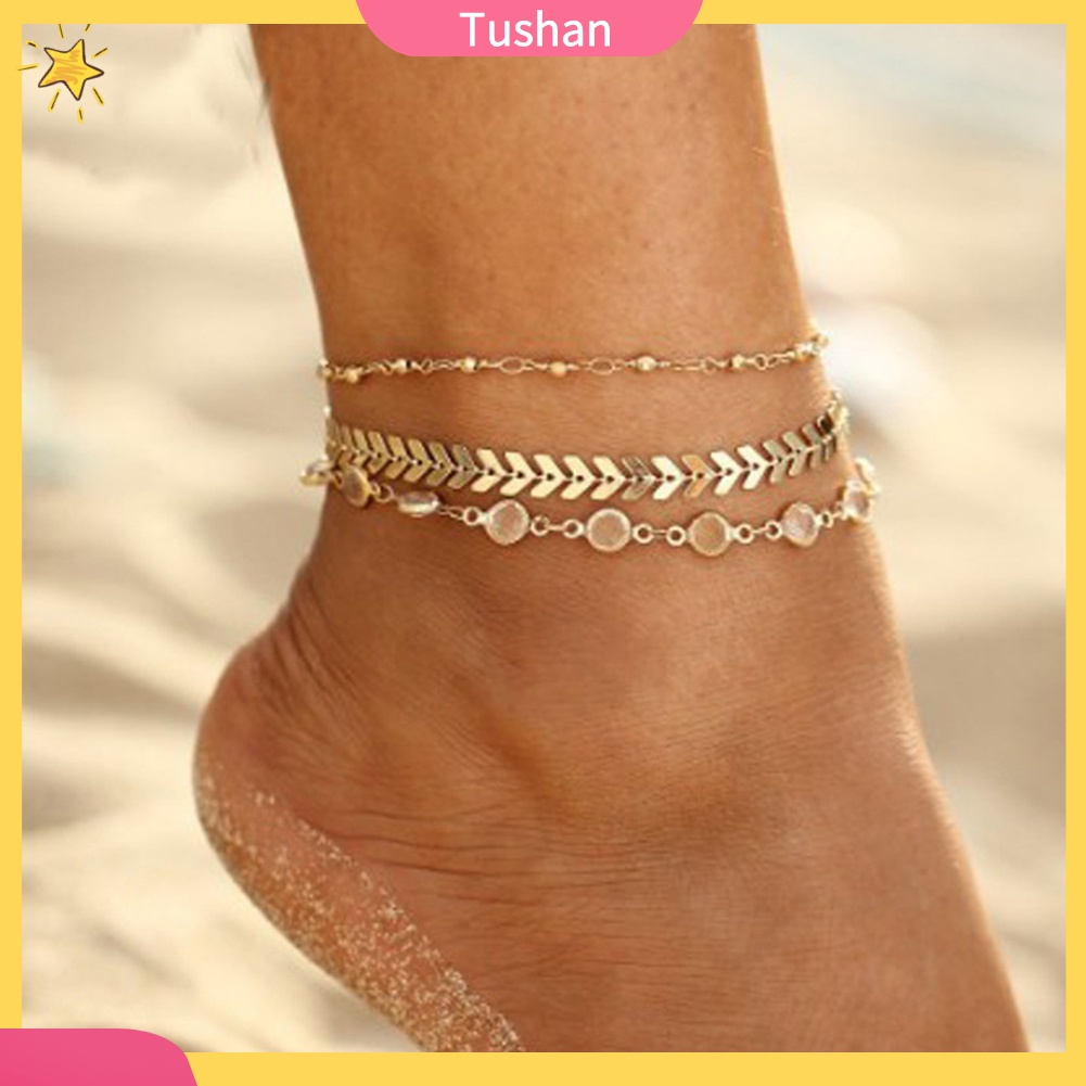 Bộ 3 vòng kim loại đeo cổ chân thiết kế độc đáo