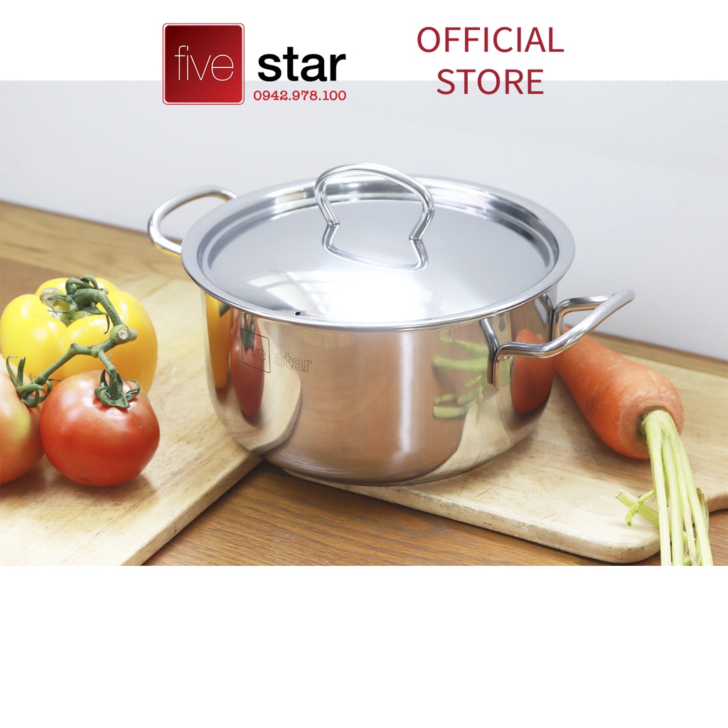 Nồi inox 3 đáy sandwich inox 430 Fivestar Standard nắp inox- dùng được bếp từ (16cm/18cm/20cm/24cm/26cm/ 28cm/ 30cm )