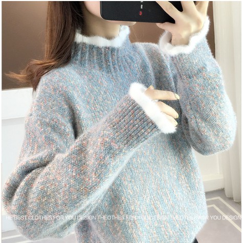 Áo Len Nữ Dày Phối Màu Cổ Và Tay Áo Phối Len Trắng Đáng Yêu- LENCTP16 | BigBuy360 - bigbuy360.vn