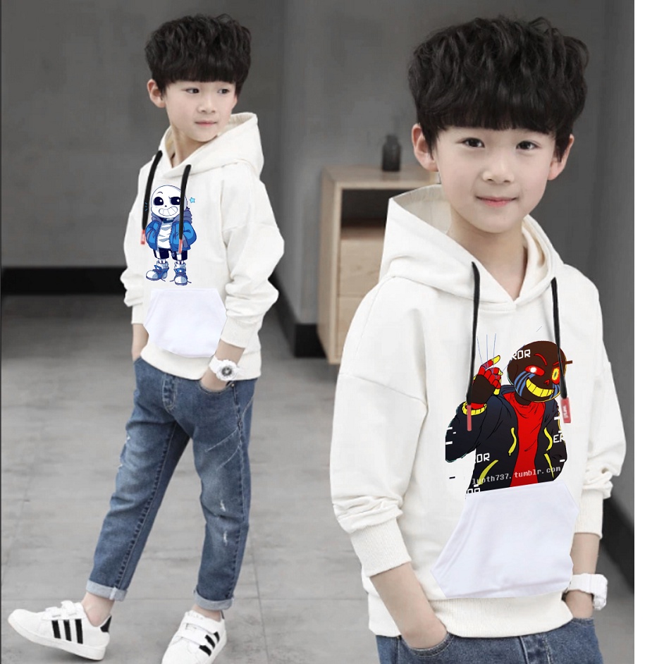 Áo Hoodie in hình Sans màu trắng chất nỉ bông đủ size cho bé từ 10kg