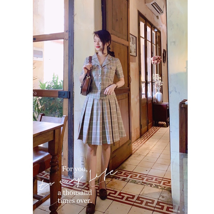 Luna Set kẻ nâu vintage