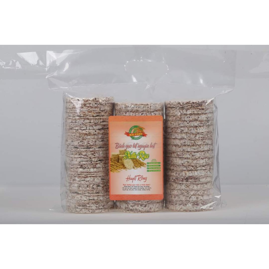 Bánh gạo lứt nguyên hạt Hellorice gồm gạo lứt huyết rồng/tím than/yến mạch (500g=51c=3 cây)