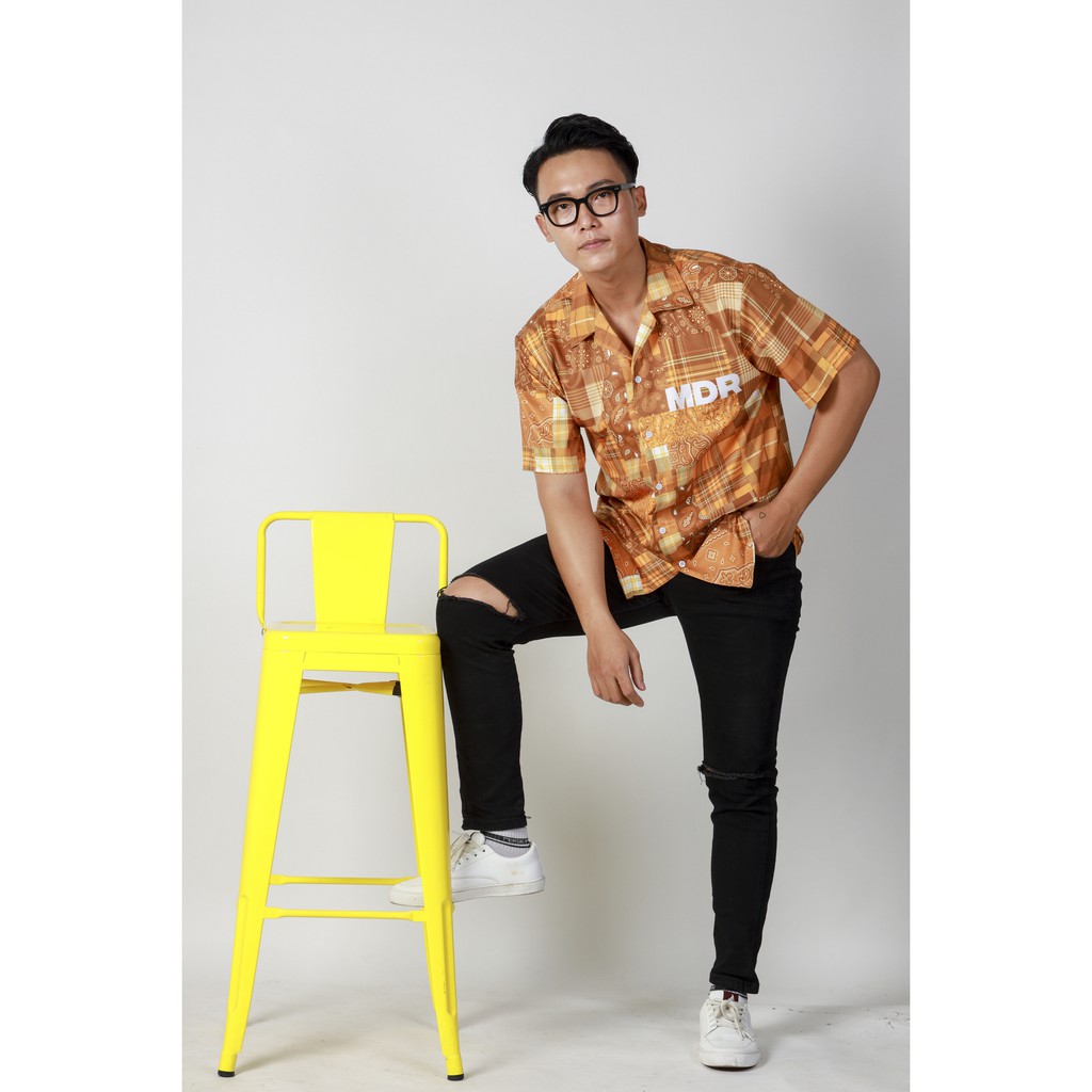 Áo Sơ Mi nam nữ Hoạ Tiết Tay Ngắn Cổ Vest Uniex Thời Trang Vải Lụa Local Brand M Studio