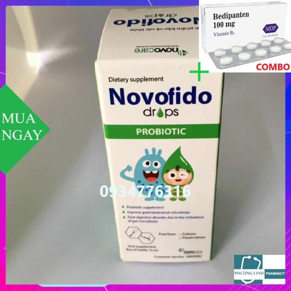 Combo Bedipanten 100mg +  Novofido Drop lọ 15ml Bổ sung các chủng lợi khuẩn Có sẵn trong đường ruột cho trẻ từ 4 tuần