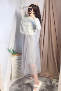 (Kèm ảnh thật) Set áo len + chân váy voan dài