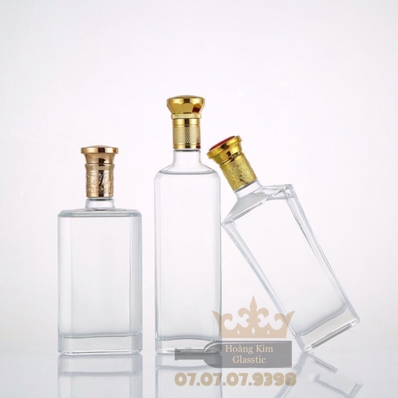 CHAI THUỶ TINH 500ml CHAI DẸP VUÔNG NẮP NHẤN đựng rượu