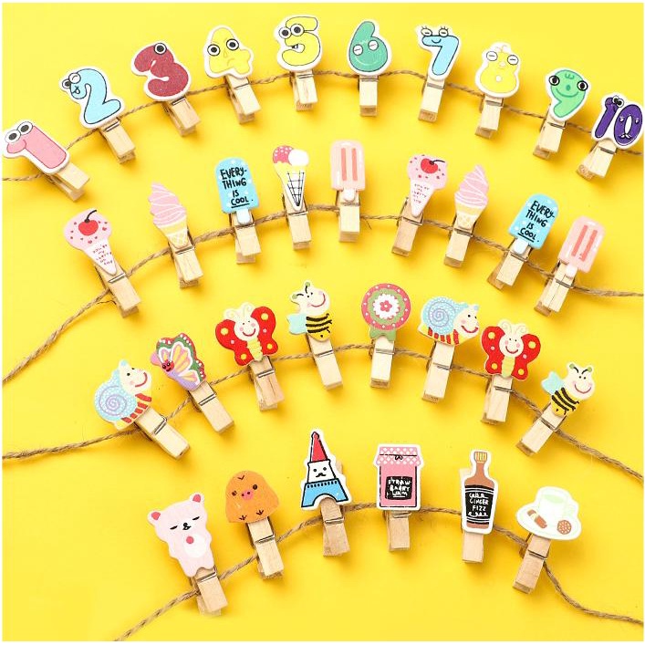 Set 10 kẹp ảnh gỗ trang trí treo ảnh kèm 2m dây - nhiều mẫu lựa chọn