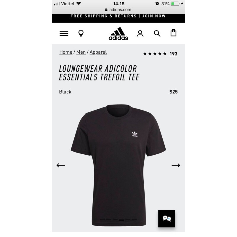 [CHÍNH HÃNG] Thanh lý Áo phông Adidas Loungewear Adicolor Essentials Trefoil Tee