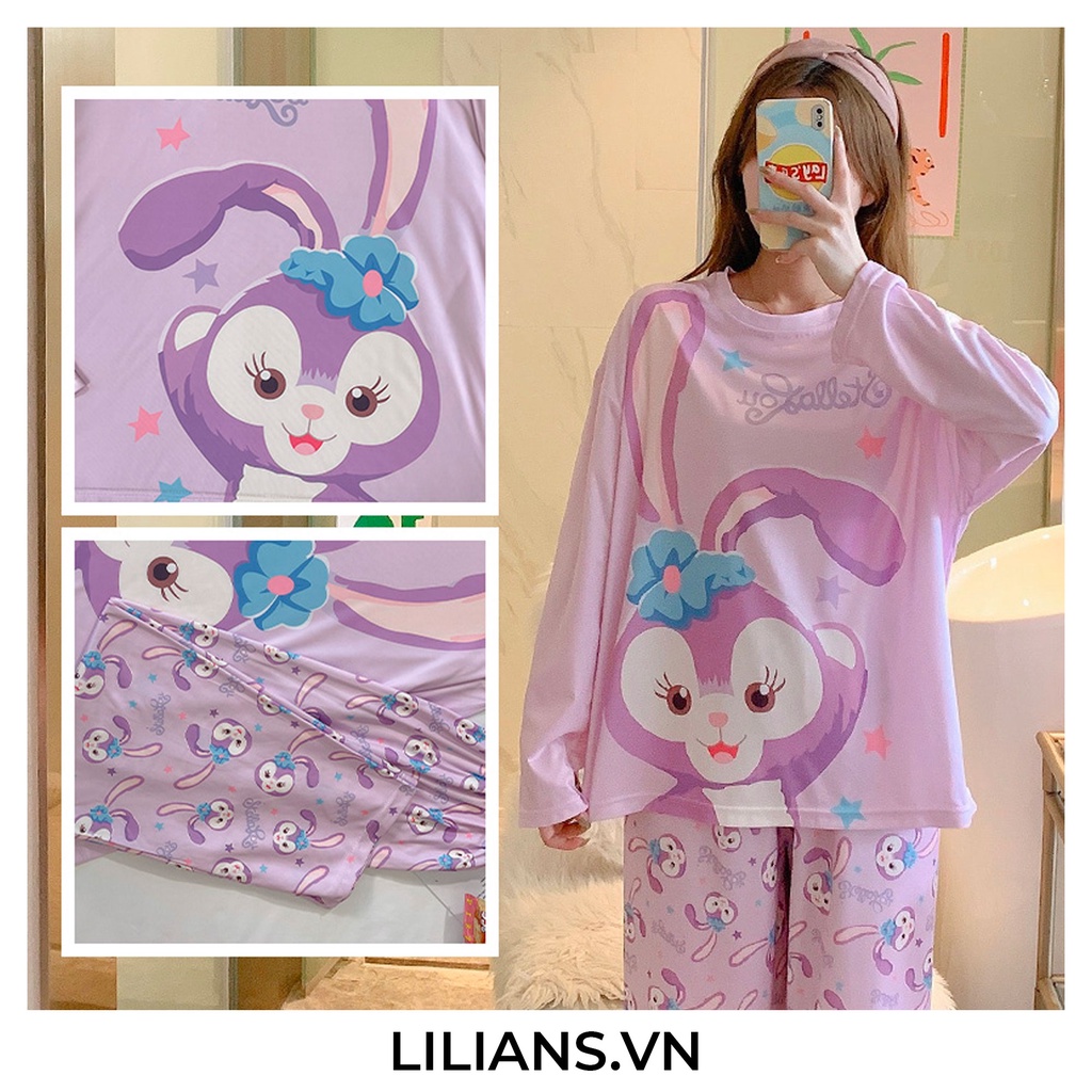 Bộ đồ mặc nhà dài tay Bộ ngủ mặc nhà pijama Freesize form rộng dưới 65kg dành cho nữ
