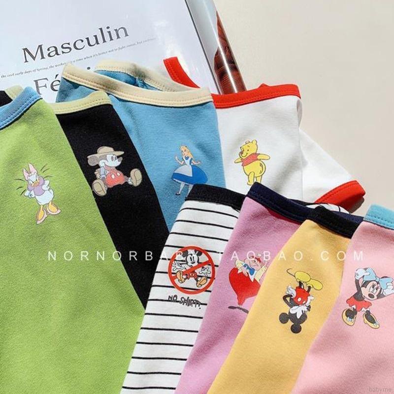 Áo thun tay ngắn chất liệu cotton in họa tiết hoạt hình phong cách hàn quốc cho bé gái