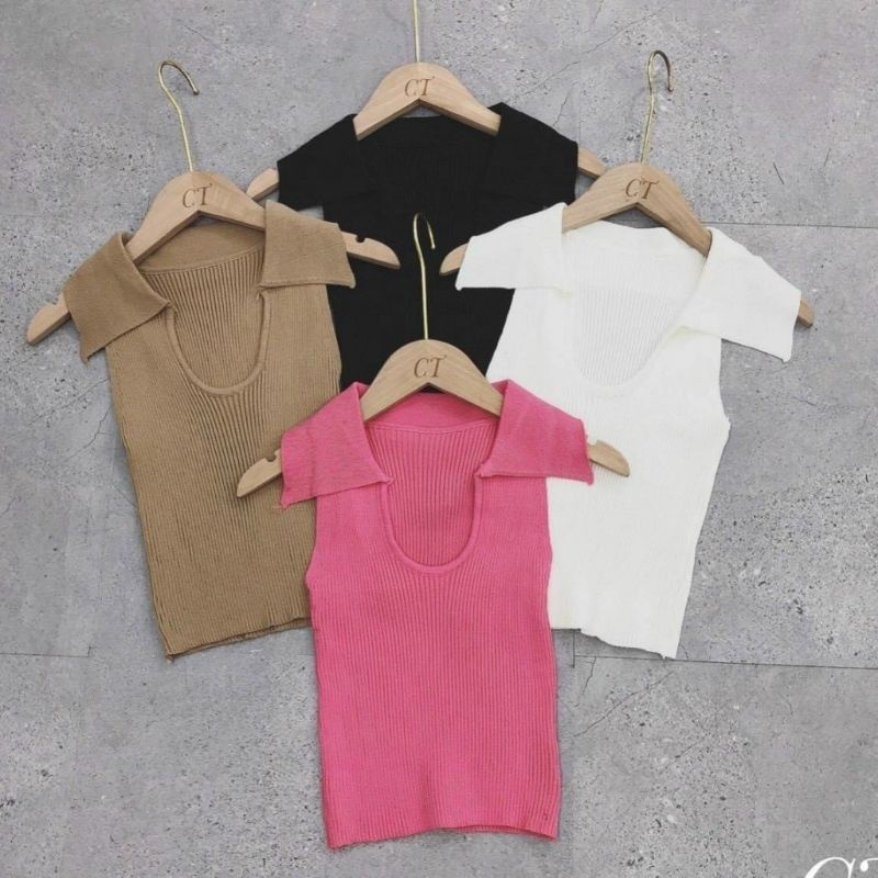 Áo Croptop Ba Lỗ Cổ Bẽ Thun Gân