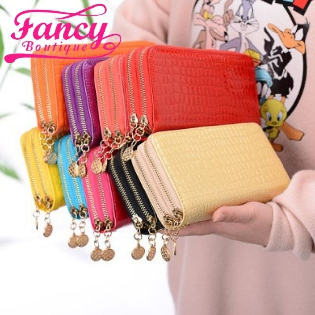 Ví Clutch Dài Cầm Tay Phong Cách Hàn Quốc 2 Khóa Vân Cá Sấu Nhiều Màu Đen Đỏ Hồng Xanh Tím VD2K01-06