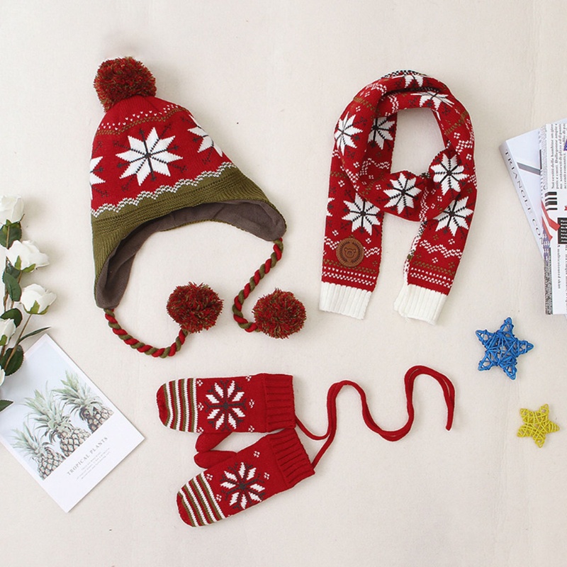 Set 3 Món Gồm Mũ Beanie + Khăn Choàng + Găng Tay Dài Đính Bóng Lông Giữ Ấm Mù