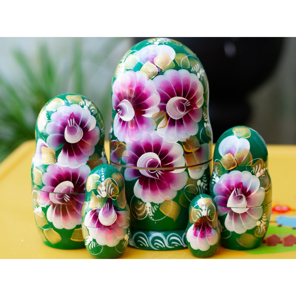 (CỰC DỄ THƯƠNG) BỘ BÚP BÊ NGA MATRYOSHKA 5 LỚP 18CM &quot;PHONG CẢNH MÙA ĐÔNG&quot; XANH GREEN QUÀ LƯU NIỆM NGA CỰC ĐẸP VÀ ĐỘC ĐÁO