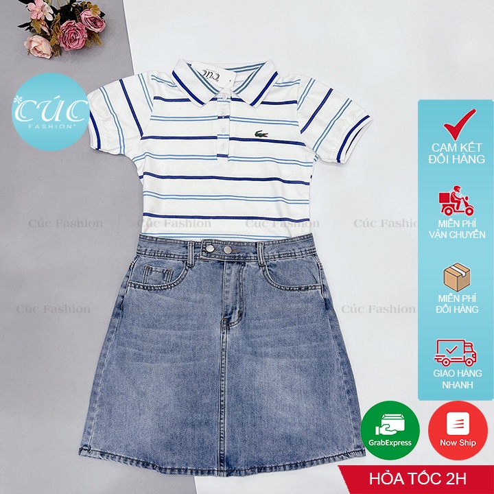 Áo polo nữ CÚC FASHION thun tay ngắn vải lacoste phông cotton thời trang công sở cổ đẹp đen trắng đi học kẻ cá sấu AP125