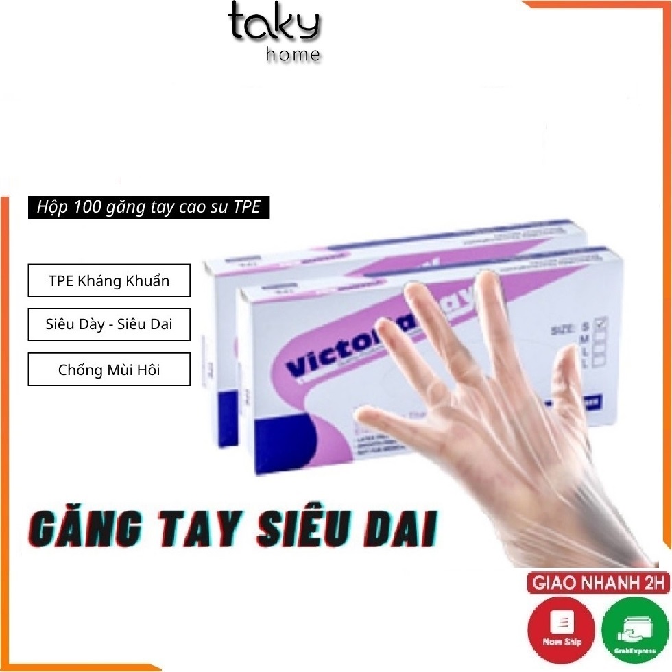 Hộp 100 Găng Tay Siêu Dai, Không Mùi, Dùng 1 Lần Tiện Dụng: Nấu Ăn - Làm Bếp - Vệ Sinh  - TakyHome 5858