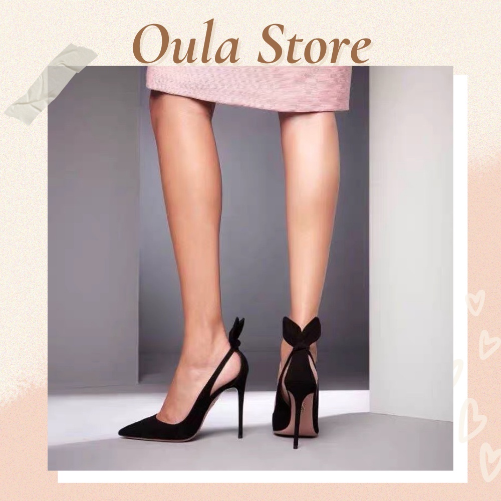 Giày cao gót nữ da lộn kiểu dáng phối nơ sau hậu xinh xắn, GI15, Oula Store