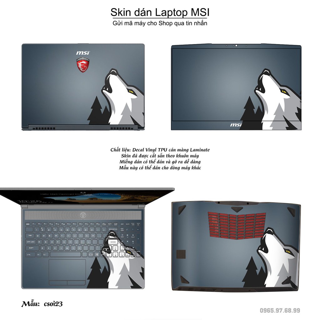 Skin dán Laptop MSI in hình sói tuyết (inbox mã máy cho Shop)