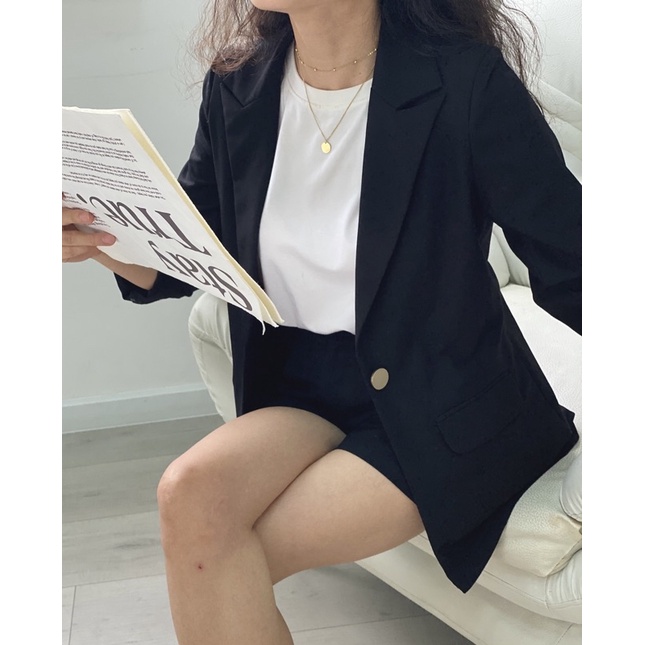 Áo vest nữ blazer KHÀN màu đen tà ngang thời trang công sở tay dài 1 lớp phong cách Hàn Quốc