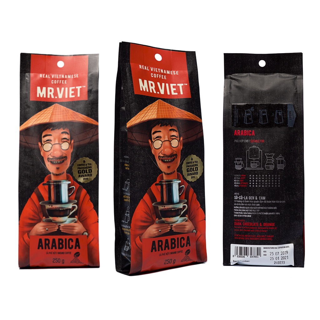 MR.VIET Arabica - Cà Phê Rang Xay Túi 250g (MR.VIET Arabica - Ground Coffee 250g Bag)