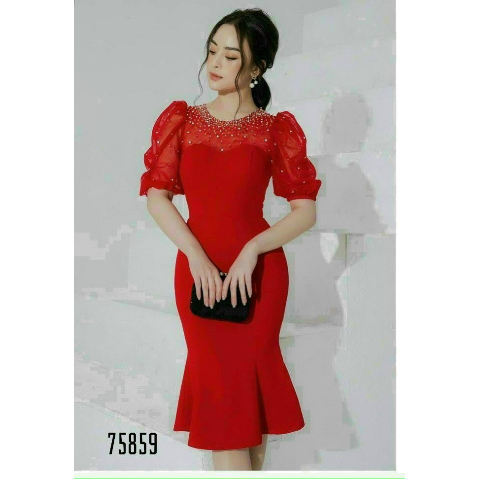 Váy đầm trung niên cho mẹ màu đen form body - LINHNASTORE