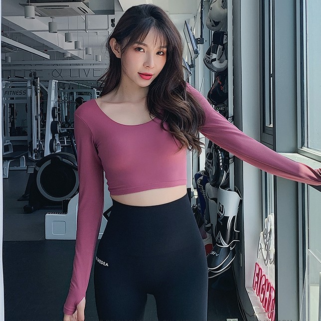 Áo thun tập gym nữ CÓ💜MÚT💜NGỰC croptop dài tay đan dây lưng cho nữ tập thể thao GYMSTORE 726