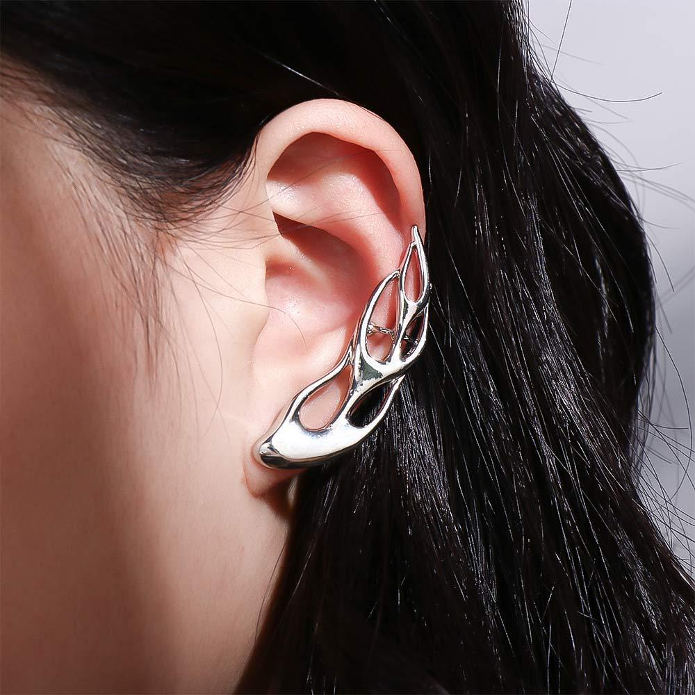 FORBETTER Khuyên Kẹp Vành Tai Hình Ngọn Lửa Phong Cách Gothic Unisex|Bông Tai Kim Loại Thời Trang Cá Tính