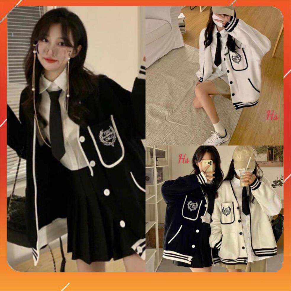 Áo Khoác Nỉ Nữ Cúc Cài Phối Màu In Hình 2 Màu dưới 65kg - Cardigan Nữ Chạy Viền CBLU G046