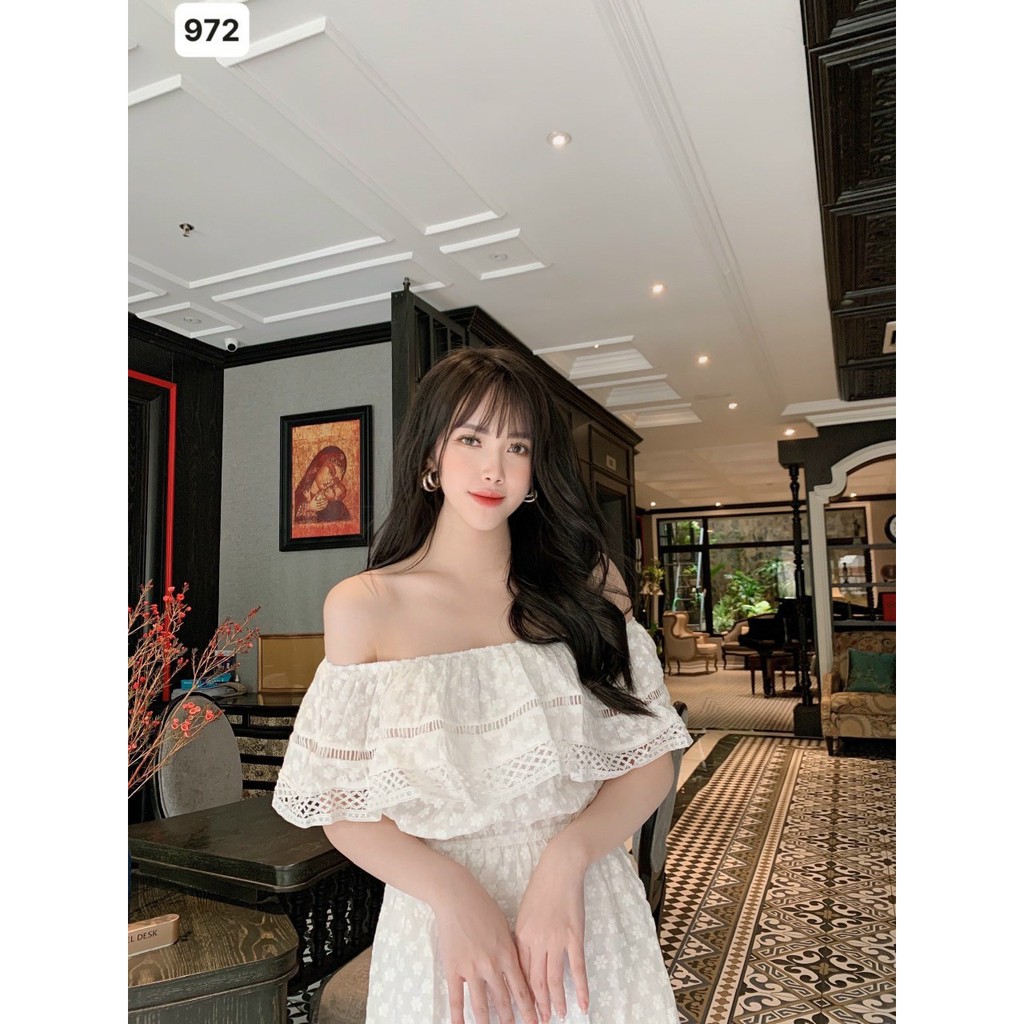Váy maxi trễ vai pha ren cao cấp, Chất liệu thô 973 | BigBuy360 - bigbuy360.vn