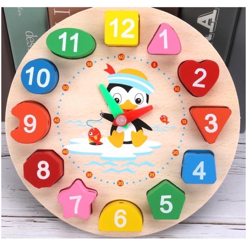 Đồng hồ phân biệt màu sắc hình khối bằng gỗ giúp bé phát triển tư duy