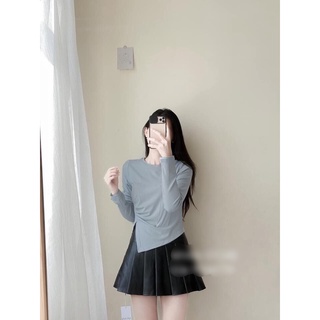 Áo trơn dúm eo chéo dài tay cho nữ