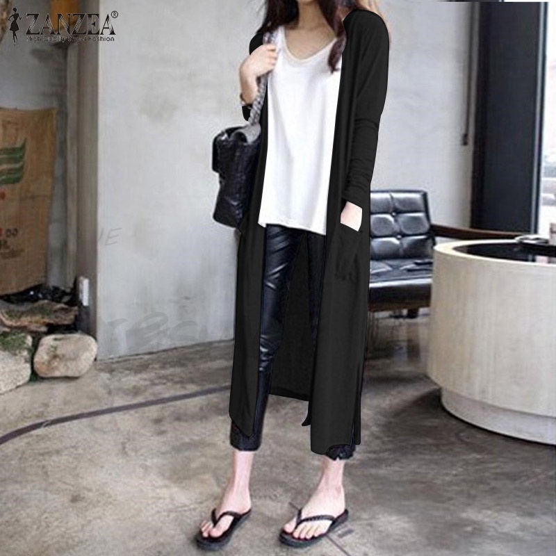 Áo cardigan Zanzea tay dài cổ chữ v màu trơn thời trang cho nữ