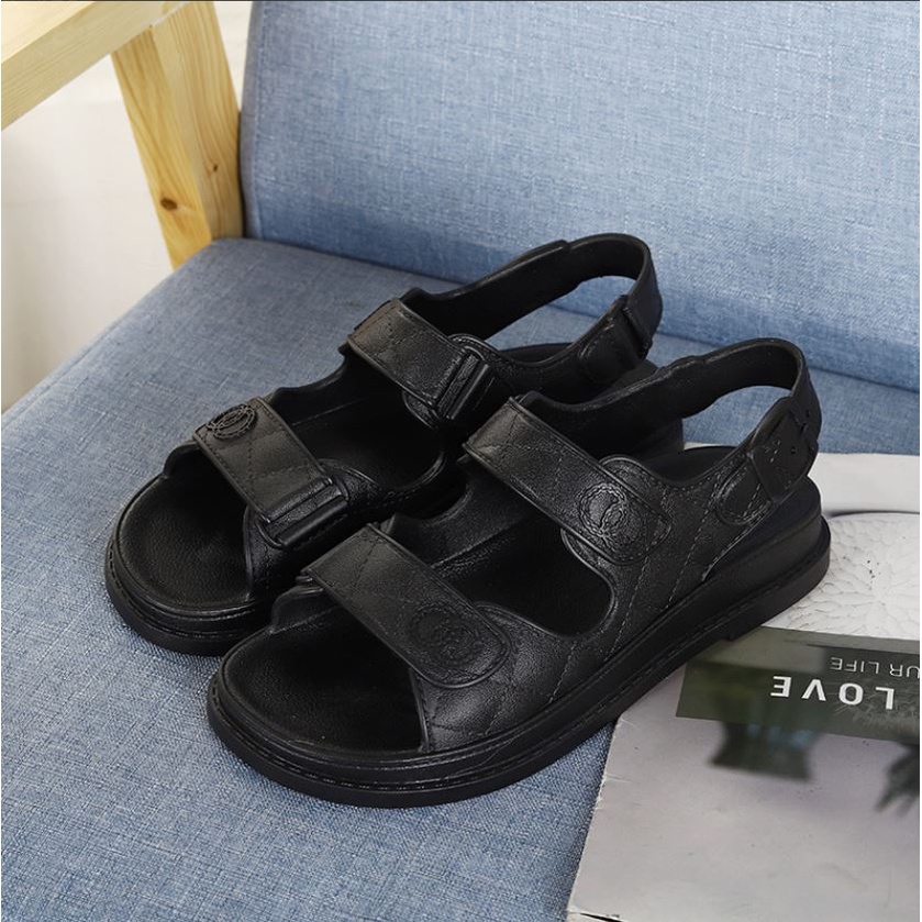 [HCM] Sandal Nữ Gót Vuông Chất Liệu Cao Su Nguyên Khối Quai Liền