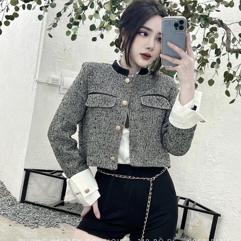 Áo Khoác Dạ Phối Tay Trắng Có Đệm Vai Hàng 2 Lớp Chất Dày Dặn Có Ảnh Thật Kèm Video