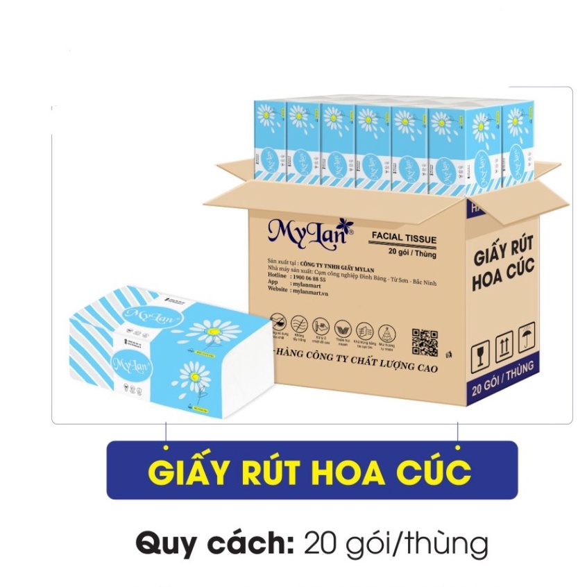 1 Thùng  Khăn giấy ăn Hoa Cúc 4 Lớp Mylan  dạng rút Tiết Kiệm,Siêu Dai,Siêu Mềm Mịn-Hàng xuất khẩu