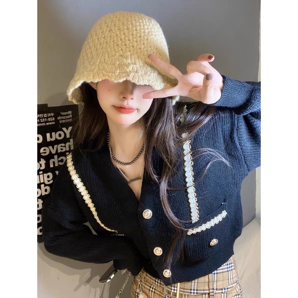 Áo Khoác Len Cardigan Viền Xích 2 Túi Cực Xinh