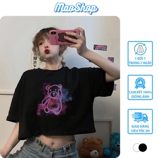 Áo croptop form rộng tay lỡ, Áo thun croptop nữ form rộng in hình gấu ulzzang Hàn Quốc C69 - Maoshop