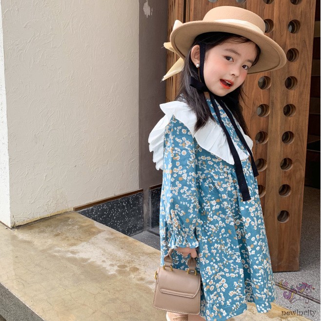 Đầm Cotton Dài Tay In Hoa Kiểu Hàn Quốc Xinh Xắn Cho Bé Gái