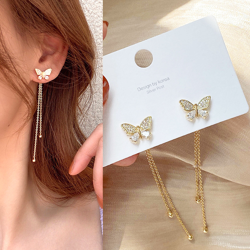 Đôi Bông Tai Dáng Rơi Họa Tiết Bươm Bướm Thời Trang Dễ Thương Cho Nữ