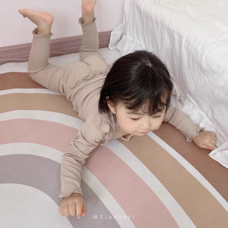 Bộ Dài Tay phối Bèo Mặc Đi Ngủ Điều Hòa Chất Tăm Lạnh Mềm Mịn Cho Bé Gái