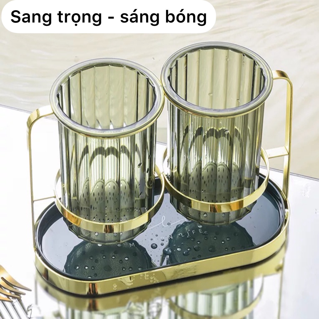 Bộ ống đựng đũa muỗng thìa khay nhựa hứng nước thiết kế thông minh sang trọng ASSEL