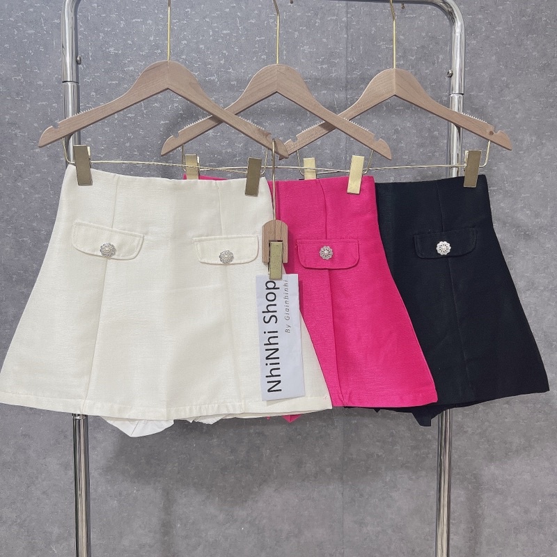 Xả hàng - Chân váy dáng A chất tacta cúc đá có lót quần CV228 - NhiNhi Shop