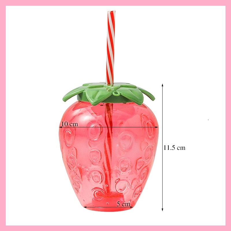 Bình Cốc Đựng Nước Hình Quả Dâu Tây Cute Dễ Thương Chịu Nhiệt Tốt Dung Tích 500ml Tặng Kèm Móc Hình Trái Dâu Và Ống Hút
